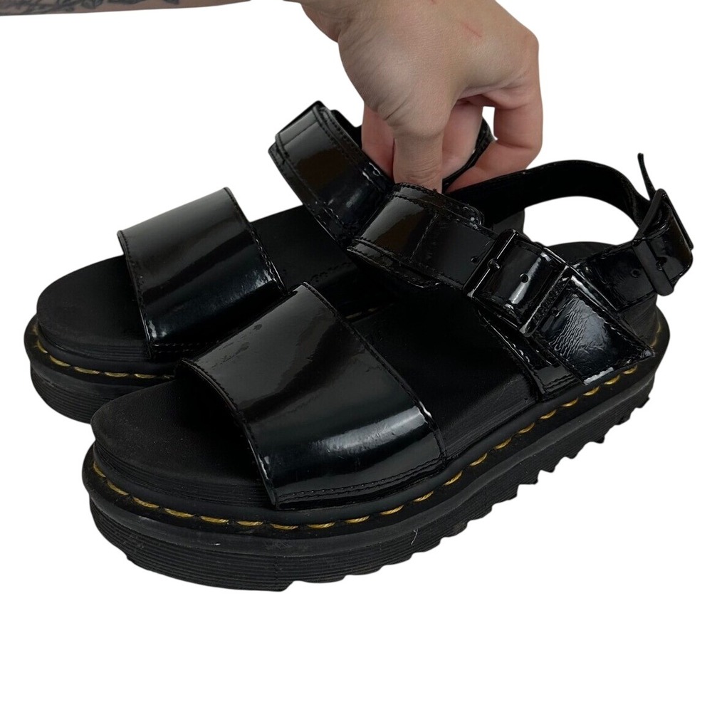 Dr. Martens Voss Black Patent Leather Platform Sandals Womens‎ 5 AW004 SH12U